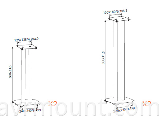 AVRS04 speaker stand size drawing